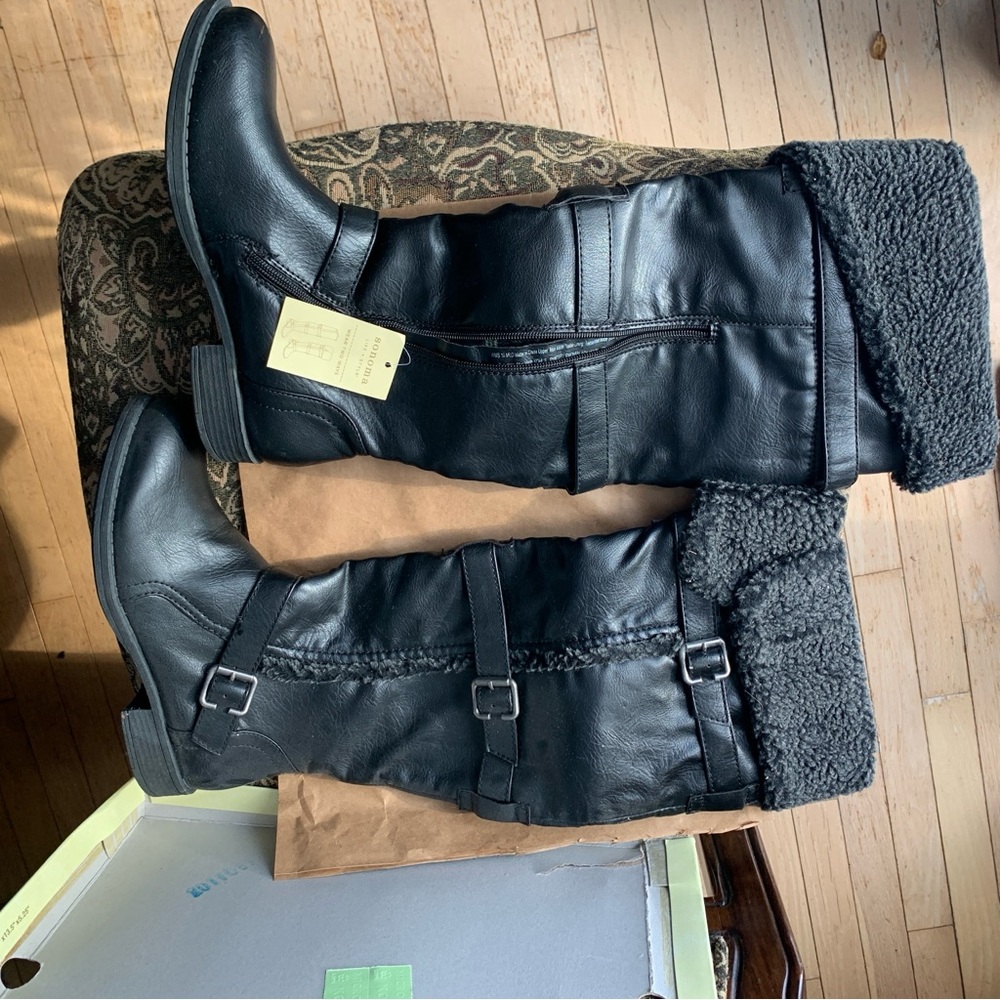 Sonoma Black Over the Knee Boots with Fur Trim